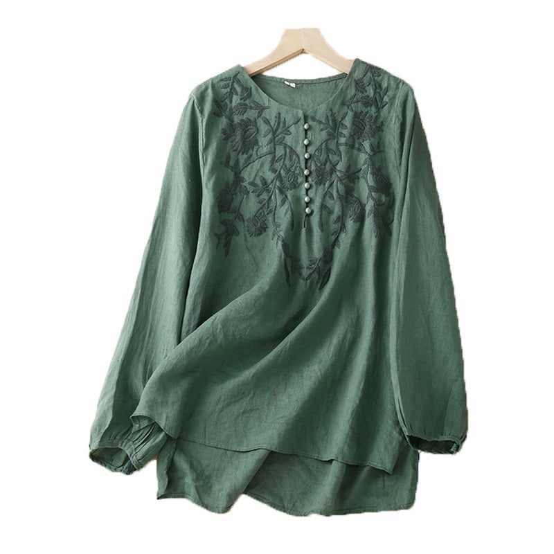 Embroidered Loose Artistic Vintage Women's Cotton Linen Shirt