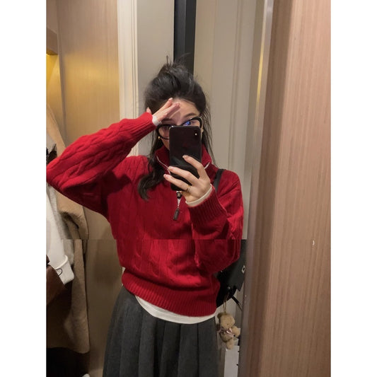 Twist Design Pure Color All-matching Soft Glutinous Fashionable Long Sleeve Knitted Top