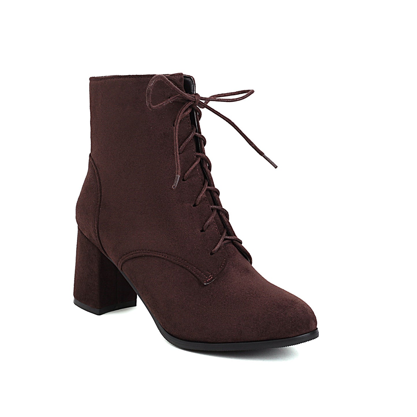 Frosted Short Boots Front Lace-up Chunky Heel