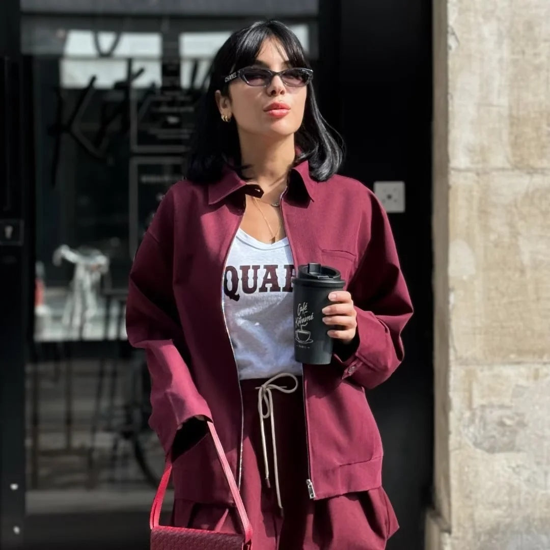 Women's Lapel Zipper Pocket Long Sleeve Coat