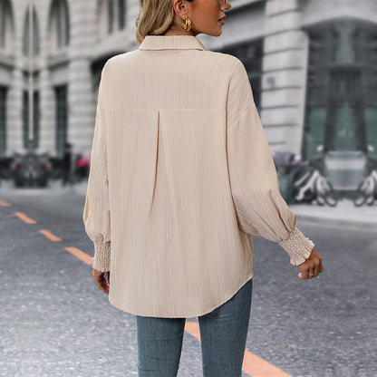 Lapel Women's Solid Color Long Sleeve Shirt